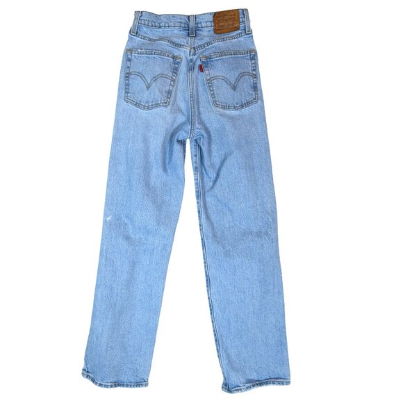 Levi’s Ribcage Straight Jeans W24 L27 Light Wash Distressed High Rise - Picture 2 of 10